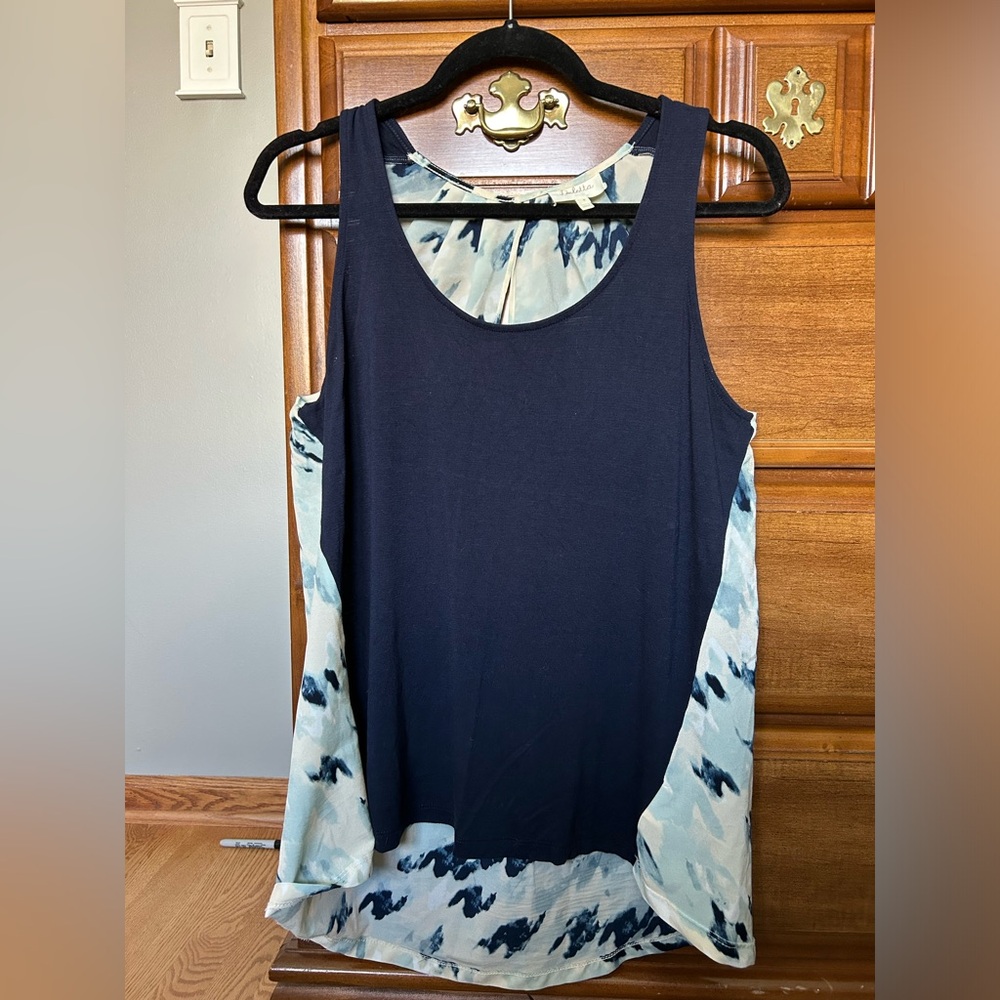 Blue watercolor print hi-lo sleeveless top